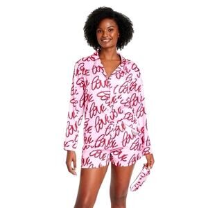 Auden Women's Pink Red LOVE Satin 3pc Pajama Set Size M NEW